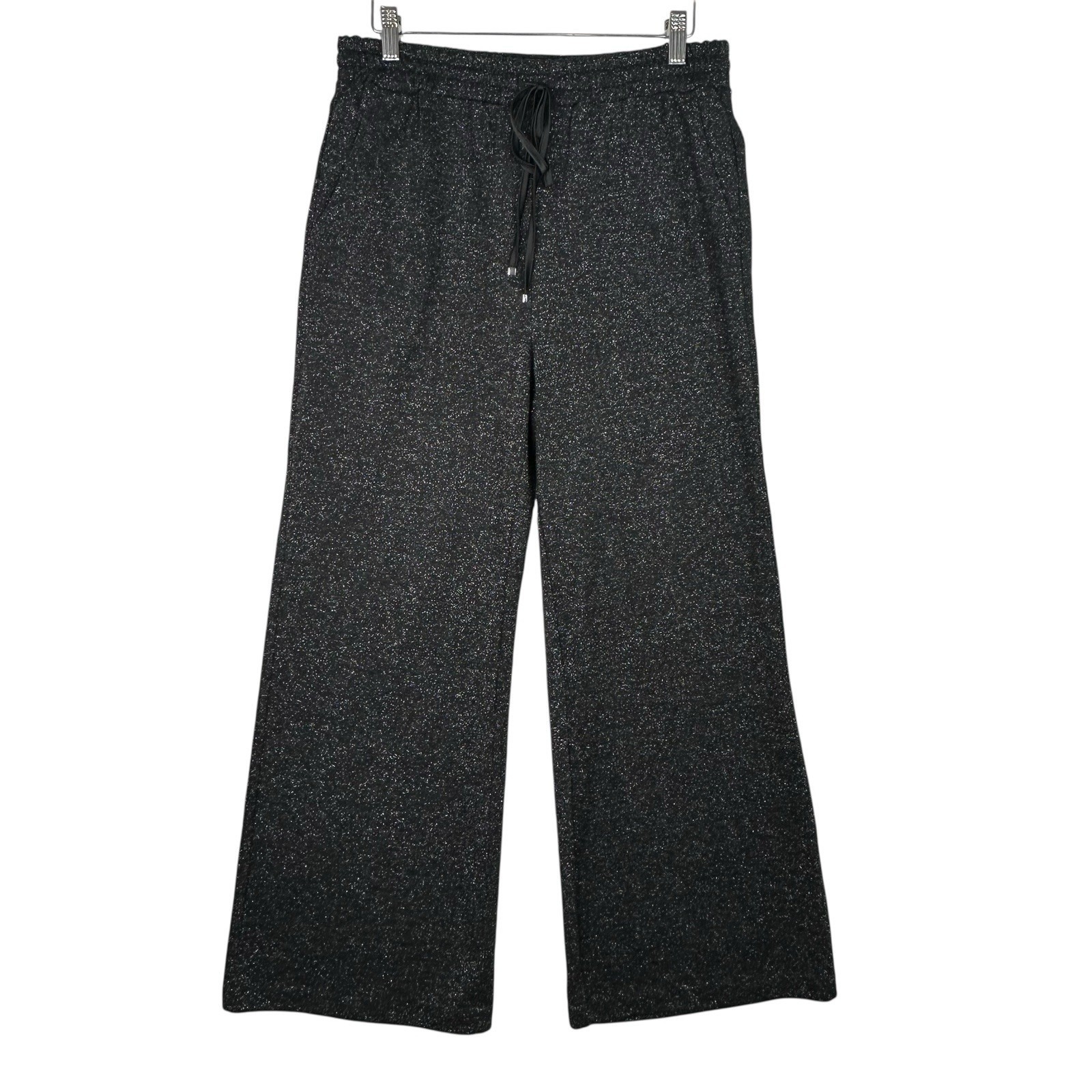 Milly Metallic Wide Leg Pants Black Sparkle Drawstring Lounge Party Nwt M